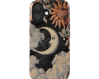 Mystic moon phone case iPhone 17 (MagSafe) Samsung Galaxy S25 | vintage sun moon | spiritual gift astrology fans | antique retro aesthetic