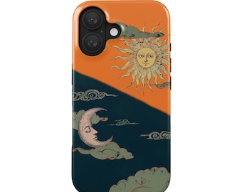 Mystiek Zon & Maan telefoonhoesje voor iPhone 16 Pro (MagSafe), Samsung Galaxy S25 | Vintage Boho hoesje | Cadeau voor esoterische fans