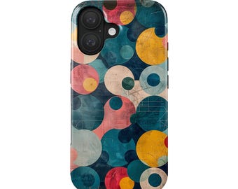 Custodia per telefono Retro Dots per iPhone 17 Pro e Samsung Galaxy S25 | Custodia geometrica | Idea regalo per lei | Design vintage colorato e alla moda