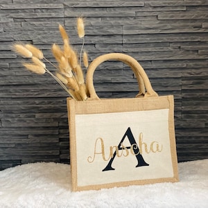Personalisierte  Tasche Jutetasche Initiale Name, Markttasche, Personalisiertes Geschenk Mama, Individuelle Geschenke, Einkaufstasche