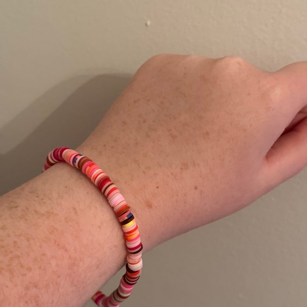 Multi-Shaded Pink, Red, Yellow, and Various Colored Bracelet, Handmade Stretchy Bracelet