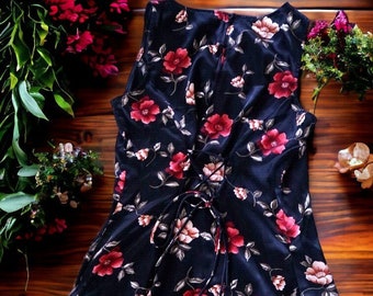 DBY Vintage Black Sleeveless Floral Mini Dress Women's Size Small/Casual Dress/Cocktail Dress/Party Dress/Graduation Dress