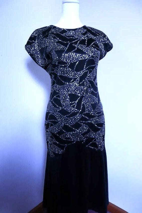 Glenrob Vintage Black Glitter Maxi Dress Size Smal