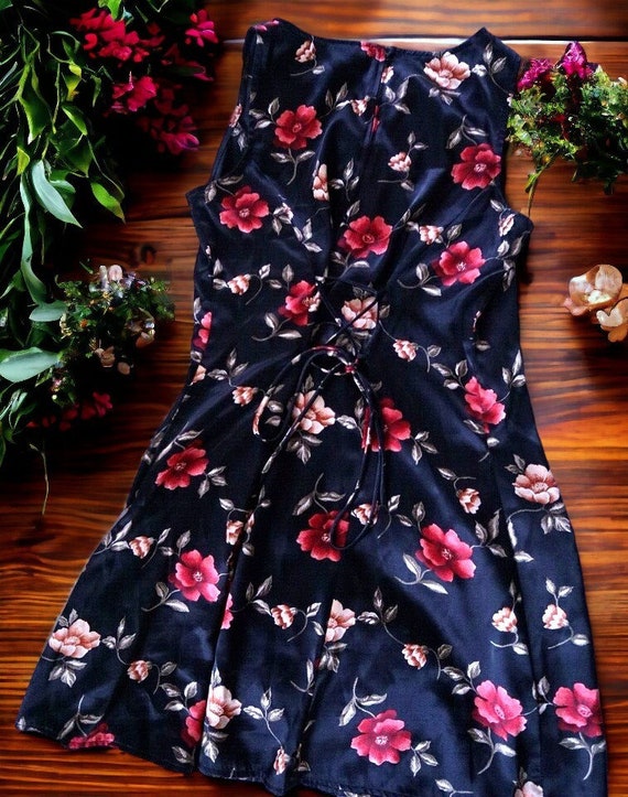 DBY Vintage Black Sleeveless Floral Mini Dress Wom