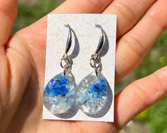 Blue Flower Drop Earrings