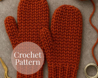 Crochet Mittens Pattern PDF, Modern Winter Gift for 3 Adult Sizes, Instant Digital Download