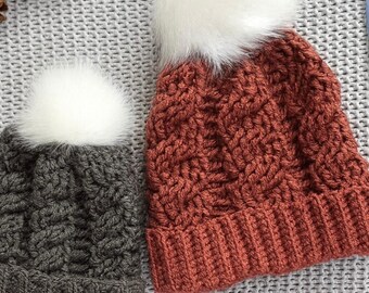 Braided Cable Beanie Crochet Pattern: Easy Textured Winter Hat Design, Digital PDF Download