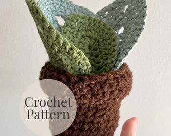 Potted Plant Crochet Pattern •• 3-in-1 Monstera & Teardrop Leaf Coaster Set with Pot •• Beginner Crochet