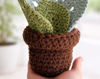 Potted Plant Crochet Pattern •• 3-in-1 Monstera & Teardrop Leaf Coaster Set with Pot •• Beginner Crochet