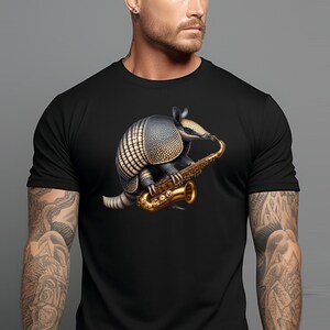Einzigartiges Gürteltier, das Saxophon-Grafik-T-Shirt spielt, perfektes Geschenk für Musikliebhaber