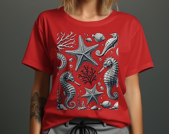 Ocean Life T-shirt: Havsdjur Grafisk Strandtröja