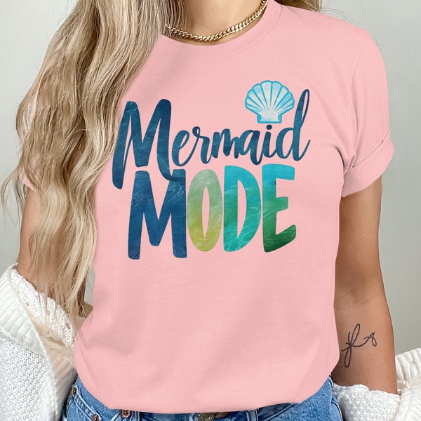 Mermaid Mode Ocean Inspired Graphic Tee, Sea Shell Design, Beach Casual T-Shirt