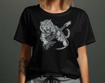 Tiger Playing Electric Guitar T-Shirt: Rock Music Lover Tee