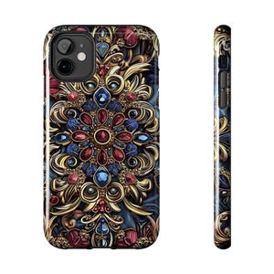 Opulent Burgundy and Brass iPhone Case - Luxury Phone Cover for iPhone 11, 12, 13, 14, 15 - Classic Design, Durable, Chic
