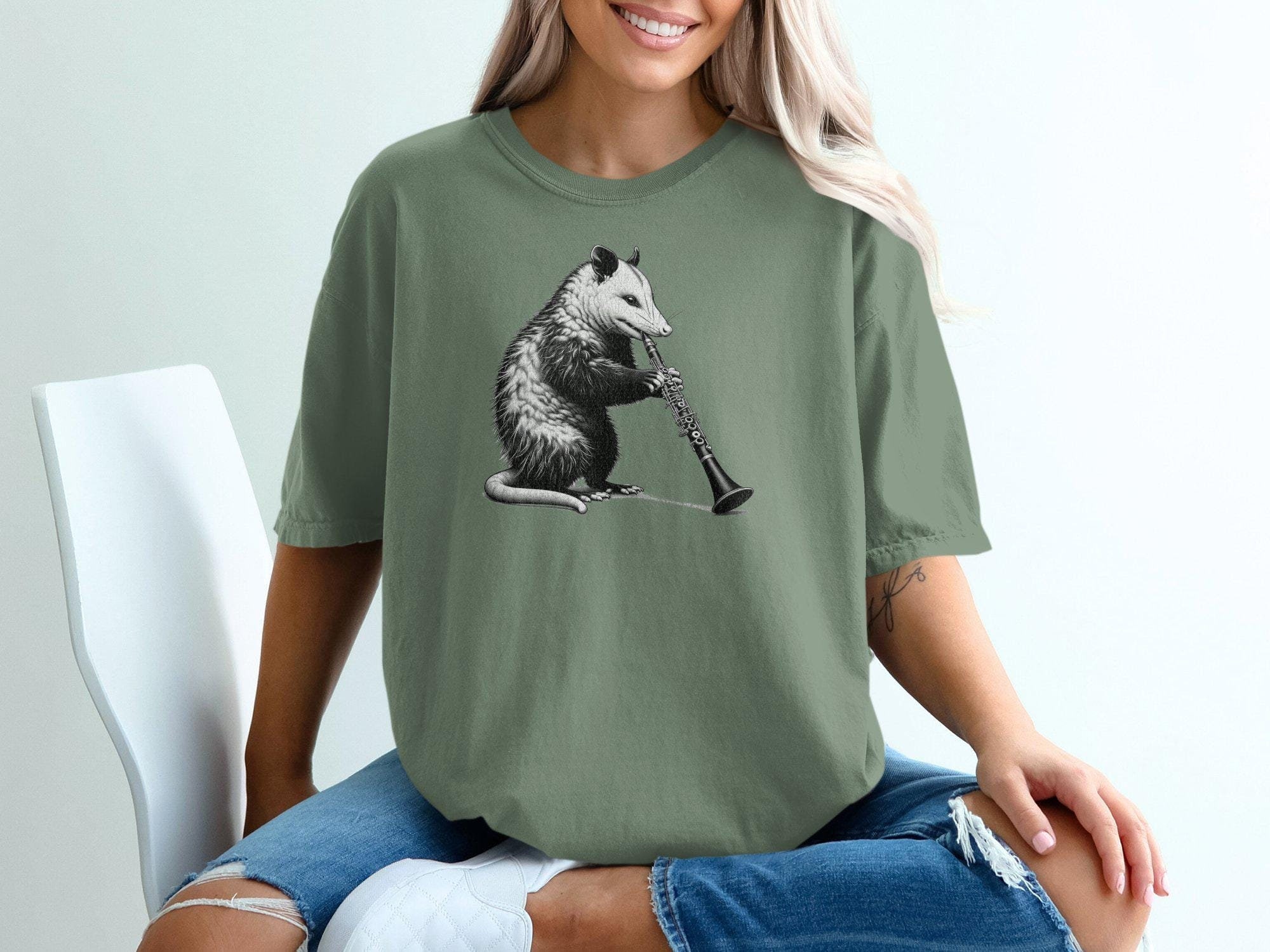 Cute Possum Playing Clarinet T-Shirt, Funny Animal Music Tee, Animal Instrument Shirt, Cute Music Lover Gift, Musician Opossum, Music Lover