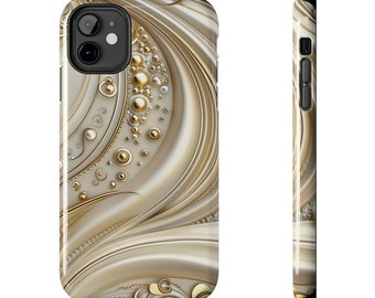Gold Floral iPhone Case: Elegant Pearl Design, Protective Cover