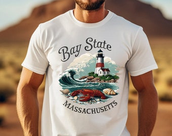 Massachusetts T-Shirt: Vintage Lighthouse Graphic Tee, Coastal New England