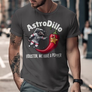 Camiseta Space Armadillo, personaje de dibujos animados AstroDillo, diseño de estrella de chile rojo, camiseta divertida de astronauta animal