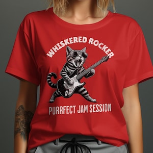 Rock Star Cat T-Shirt, Musician Kitty Guitar Player Tee, Cool Cat with Sunglasses, Unisex Graphic Shirt, Gift for Music Lovers