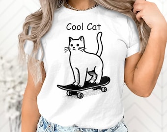 Cool Cat Skateboard T-Shirt, Funny Graphic Tee
