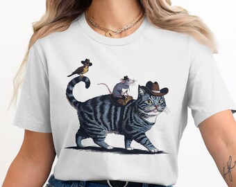 Maglietta da cowboy con gatto: divertente maglietta con grafica di animali western