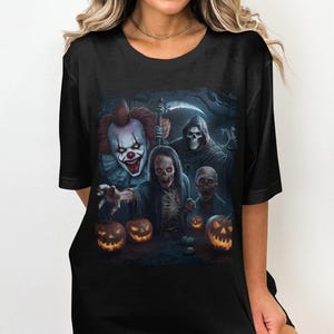 Scary Halloween Horror T-Shirt, Zombie Clown Grim Reaper Design, Spooky Gothic Tee, Creepy Horror Movie Graphic Tee, Halloween Gift