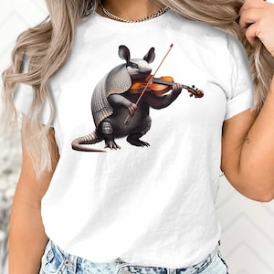 Einzigartiges Gürteltier Geige Grafik T-Shirt, Musiker Tier Illustration, Geschenk für Musiker und Tierliebhaber