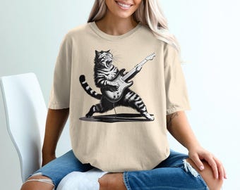 Koszulka z gitarzystą Rocking Cat: Koszulka z grafiką dla miłośnika muzyki