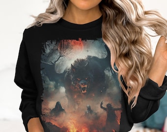 Werewolf Attack T-Shirt, Full Moon Horror Scene, Men&#39;s Graphic Tee, Scary Halloween Shirt, Fantasy Monster Design, Spooky Unisex Top
