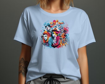 カラフルなグラフィティアートTシャツ：ヒップホップストリートウェア