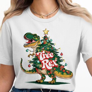 Funny Christmas Tree Rex Dinosaur T-Shirt, Xmas Dino Tee Shirt, Holiday Season Graphic Tee, Unique Christmas Gift for Dinosaur Lovers