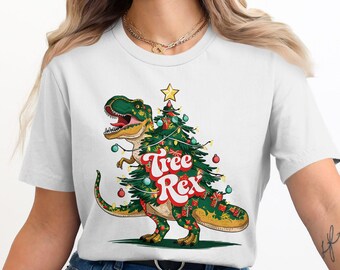 Funny Christmas Tree Rex Dinosaur T-Shirt: Holiday Dino Tee