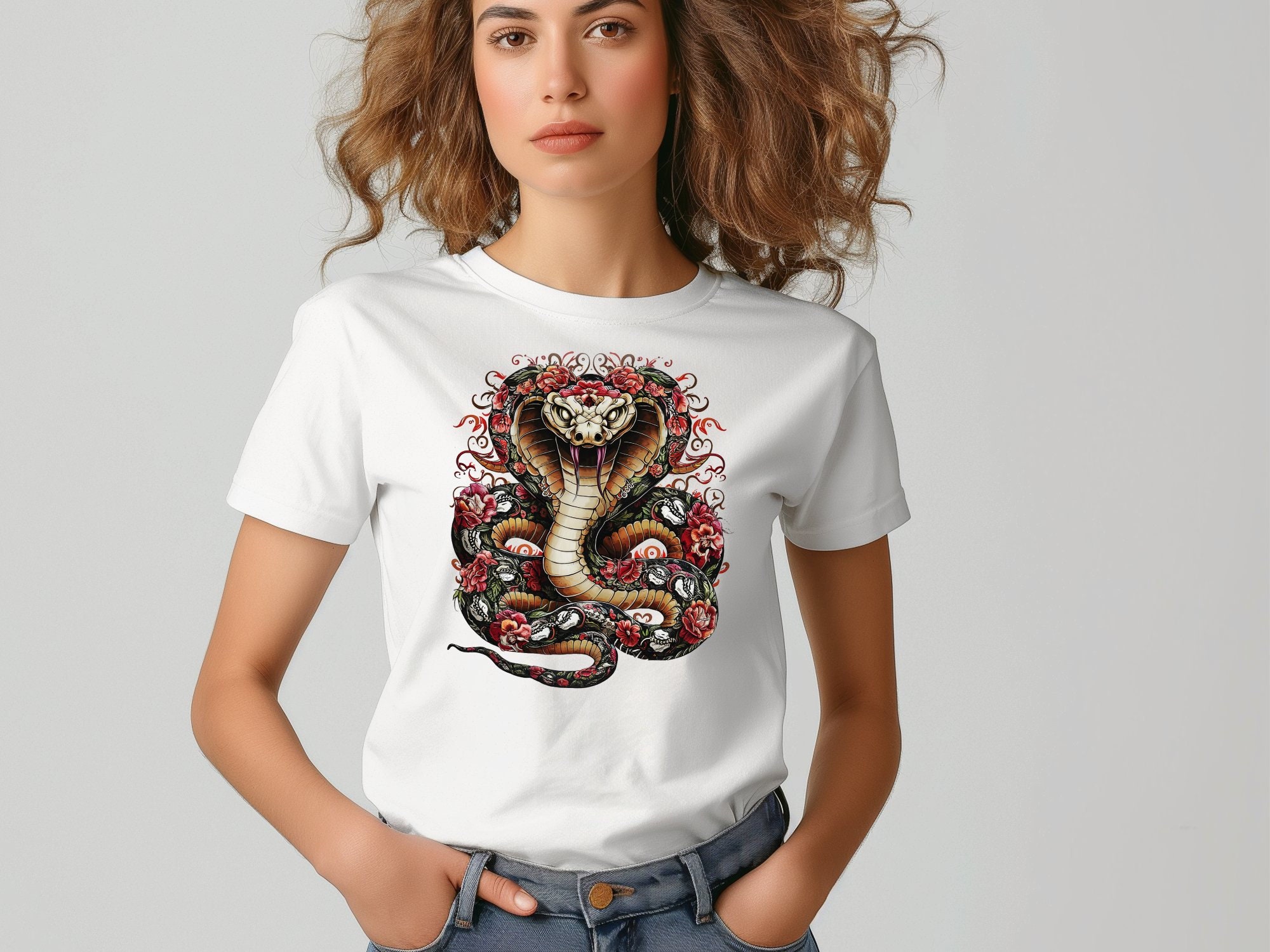 Cobra Snake With Floral Design, Artistic Snake Illustration
