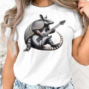 Einzigartiges Gürteltier, das E-Gitarre spielt T-Shirt, Musik-Liebhaber-Geschenk, cooles Grafik-T-Shirt der wild lebenden Tiere, Unisexhemd