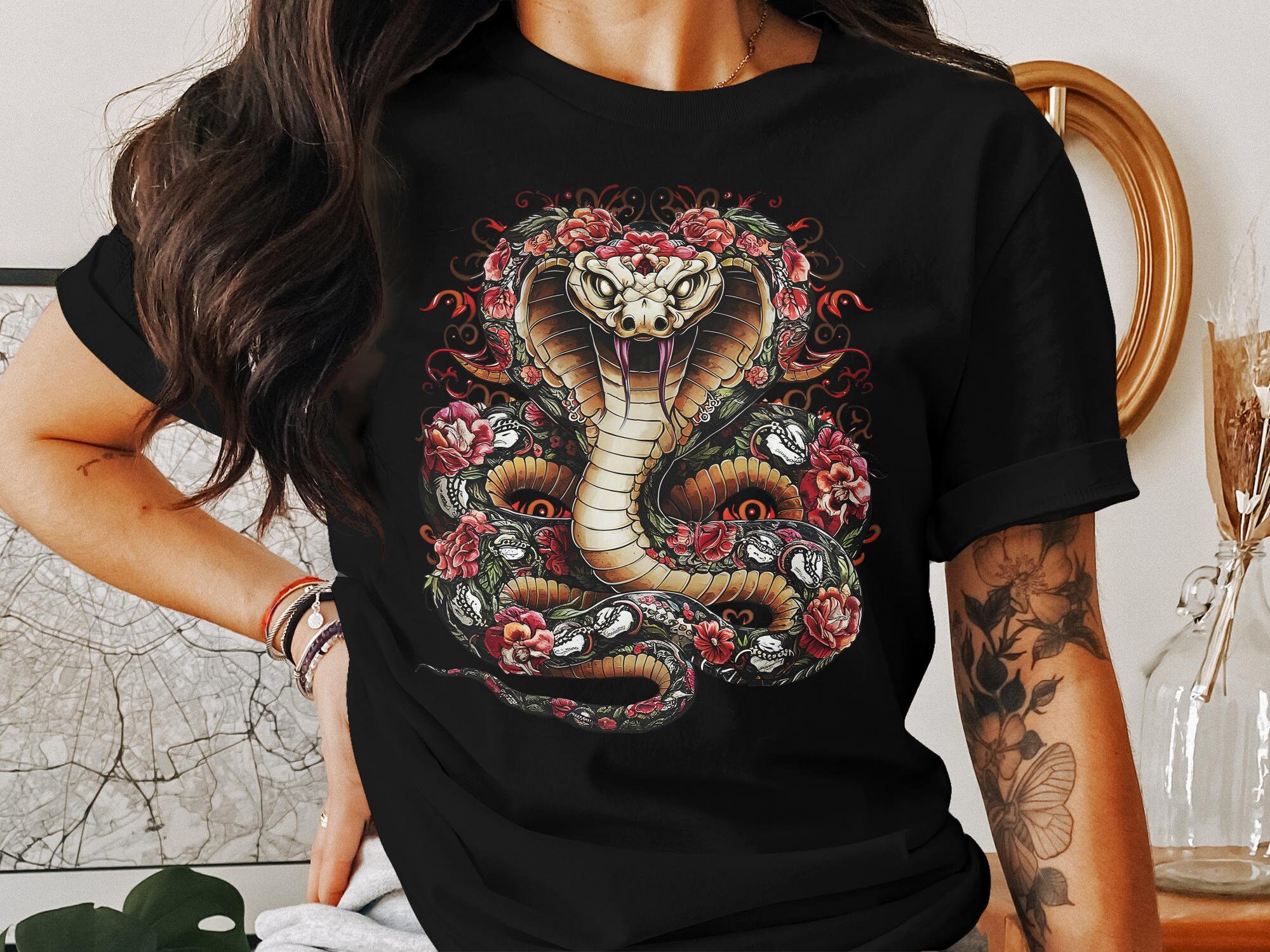 Cobra Snake With Floral Design, Artistic Snake Illustration