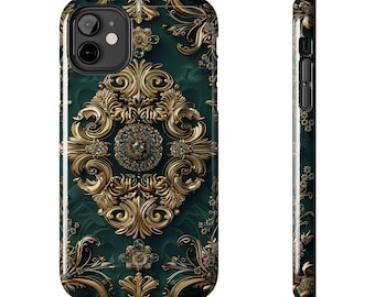 Emerald Green Gold iPhone Case: Regal Floral Design