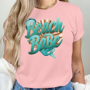 Beach Babe Mermaid Tail Graphic T-Shirt, Summer Ocean Inspired Women&#39;s Tee, Casual Coastal Apparel