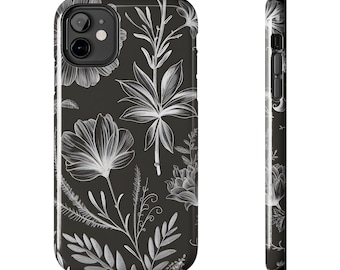 Funda floral para iPhone: diseño botánico en blanco y negro, cubierta protectora