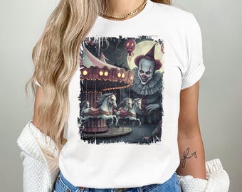 Camiseta vintage de payaso de carnaval de terror: camiseta gráfica de Halloween espeluznante
