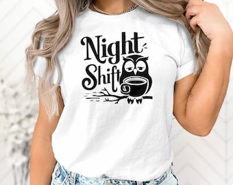 Night Shift Owl T-Shirt, Funny Coffee Graphic Tee