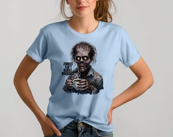 Funny Zombie T-Shirt: Coffee Lover Halloween Graphic Tee