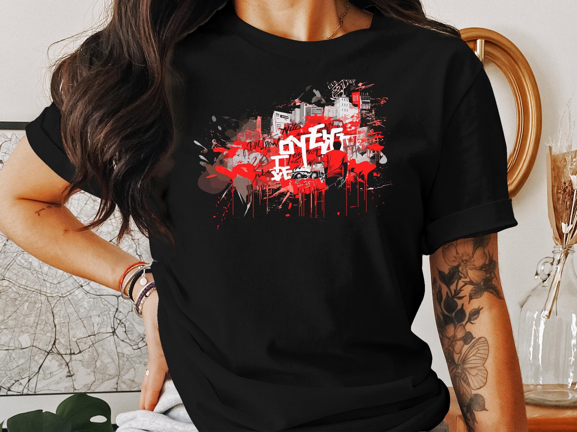 Urban Street Art T-shirt, Red and White Graffiti Design Tee