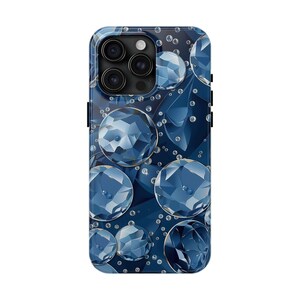 Blue Gemstones iPhone Case - Luxurious Phone Cover for iPhone 11, 12, 13, 14, 15 - Gems Design, Durable, Elegant