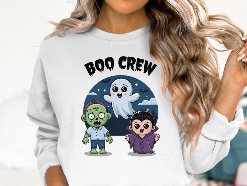 かわいいハロウィンTシャツ、ブークルーグラフィックTシャツ、楽しいゾンビゴーストヴァンパイアデザイン、子供に優しいハロウィンシャツ、不気味な季節のトップス 画像 2