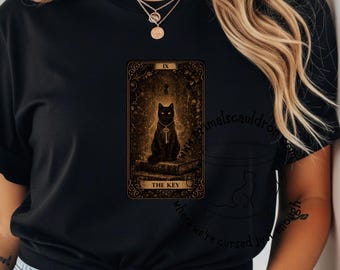 Black Cat Key Tarot PNG Gothic Witch Mystical Art