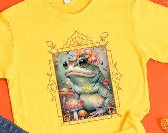 Watercolor Frog in Forest with Mushrooms PNG Clipart
