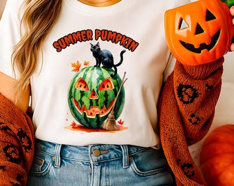 Calabaza de verano PNG / Jack-O-Lantern de sandía con diseño de gato negro