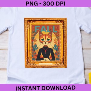 Autumn Cat Art Print: Cozy Fall Colors (Digital Download PNG File 300 DPI)