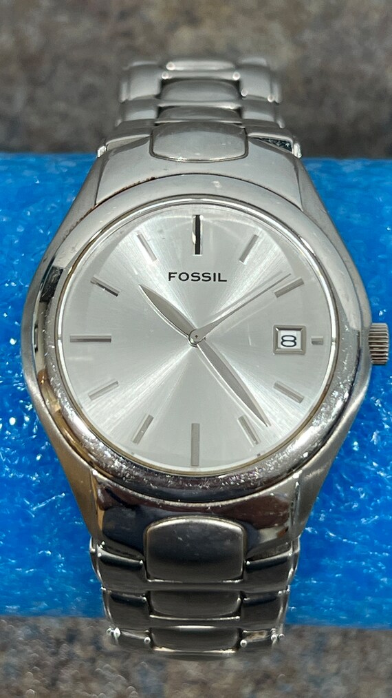Reloj analogico vintage con fecha Fossil de cuarzo para hombre caballero senora mujer unisex 37 mm correa de acero inoxidable cromado Etsy Espana