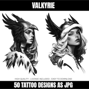 Valkyrie JPG Design Set | 50 High-Quality Digital Images | Stunning Valkyrie Tattoo Designs | Digital Download